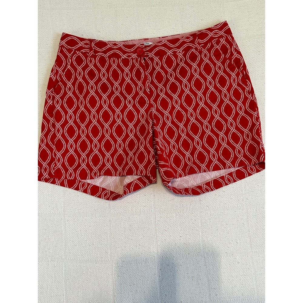 Crown & Ivy Curvy Caroline Red White Rope Link Print Shorts Size 16W